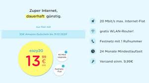 Mit dem dsl preisvergleich von check24 finden sie garantiert die günstigsten und schnellsten dsl tarife für ihre adresse. Dauerhaft Internet Fur Zuhause Fur Monatliche 13 99 Bei Eazy Inklusive 50 Amazon Gutschein Welcher Kabelanbieter De