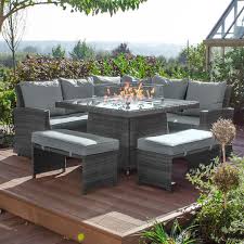 Choose from the available finishes to best coordinate with your outdoor furniture and décor. Nova Compact Cambridge Rattan Corner Dining Set With Gas Firepit Table Grey Crownhill