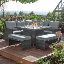 Andalusia xl 9 seat rattan garden furniture corner grey sofa set. Nova Compact Cambridge Rattan Corner Dining Set With Gas Firepit Table Grey Crownhill