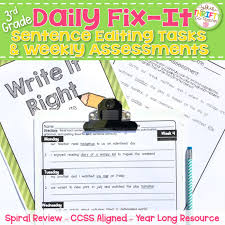 This language arts workbook for students only requires 10 minutes of review and practice each day, and it includes fluency activities, reproducible activities, and writing prompts. Included Is An Entire School Year Of Paired Sentences To Be Edited Each Day 36 Weeks Weekly Editing Assessments Answer Keys Focused On 3rd Grade Ccss Each Week A New Grammar Concept Is Introduced And Incorporated It Is Organized As A