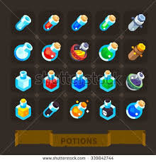 Fantasy Game Icons Set Different Potions Health Potion Haste Potion Power Up Potion Empty Beakers And Flasks Flat V Game Icon Fantasy Games Vector Game