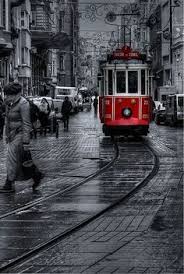 I Like This Because It Reminds Me Of London And I Love Europe And It Feels Like The Tram Is C Red Photography Color Splash Photography Black And White Pictures