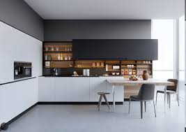 Many homeowners opt for breakfast bars as opposed traditional dining tables and chairs, often to to space issues. Cool Contemporary Black And White Kitchen Ideas With Modern Breakfast Bar Also Contemporary Kitchen Cabinet Adorable Armless Chairs And Unique Stool And Gray Marble Floor Camer Design