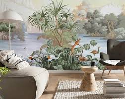 Retro Erinnert Tropischen Regenwald Wallpaper Wand Wandbild Etsy Wallpaper Walls Bedroom Wall Murals Wall Wallpaper