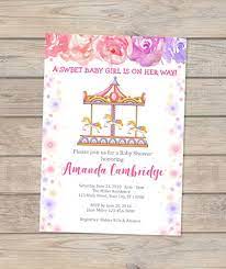 Amazon Com Carousel Baby Shower Invitation Baby Girl Carousel Baby Shower Invite Carnival Baby Shower Invitation Floral Invitation For Baby Girl Handmade Products