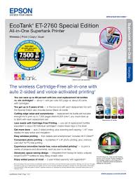 You can likewise upgrade to the costs version to obtain more terrific features. Epson Ecotank 2760 Special Edition All In One Printer With Bonus Black Ink