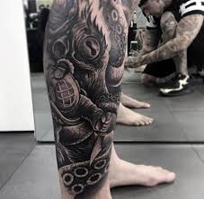 Black And Grey Realism Leg Sleeve Tattoo Realistic Diver Tattoo On Leg For Tattoo Fans Leg Tattoo Men Leg Sleeve Tattoo Sleeve Tattoos