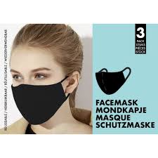 Een zwart wasbaar mondkapje van mondkatjes. Wasbaar Mondkapje Unisex Zwart 100 Katoen 3 Stuks
