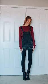 Fall Fashion 4 Ways To Wear Layers With Cuddlduds Ali Ish Overall Shorts Outfit Overalls Outfit Fall Winter Shorts Outfits