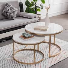 2 Pieces Nest Coffee Table Marble Top With Stainless Steel Frame Table Decor Living Room Marble Top Coffee Table Marble Coffee Table