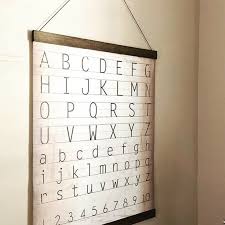 Alphabet And Numbers Chart Vintage Style Canvas Banner With Handcrafted Wooden Hanger