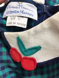 Toddler Girls CHERRIES DRESS Vintage FLORENCE EISEMAN Neiman Marcus Teal 18  24 m