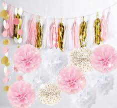You have every reason to smile if you are looking for pink gold baby shower decorations or pink gold baby shower decorations. Qian S Party Baby Pink Gold White Baby Shower Decorations For Girl Party Decorations First Birthday Decorations Tissue Paper Pom Pom Tassel Garland Circle Paper Garland Bridal Shower Decor Buy Online In Turkey At