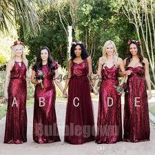 2018 Elegant Mismatched Burgundy Sequins Tulle Long Bridesmaid Dresses Country Style Wedding D Burgundy Bridesmaid Dresses Modest Bridesmaid Dresses Bridesmaid