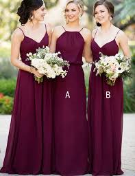 Mismatched Spaghetti Straps Floor Length Chiffon Burgundy Bridesmaid Dress Maroon Bridesmaid Dresses Bridesmaid Dresses Long Chiffon Purple Bridesmaid Dresses