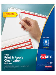 Staples 8 tab dividers template new binder tab template word. Avery Print And Apply Clear Label Dividers With Index Maker Easy Apply Printable Label Strip And White Tabs 8 Tab Box Of 25 Sets Office Depot