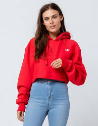 Black And Red Champion Hoodie Champion Reverse Weave Red Womens Crop Hoodie Red 333726300 Red Hoodie Outfit Cropped Hoodie Outfit Cropped Hoodie