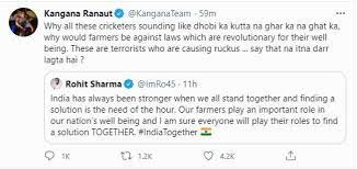 Told international media india does not care what you think get lost, this gawar blood thirsty dehati nation does not know the language of love modi ji, they need danda #bengal #bengalburning [source: Farmers Protests Kangana Ranaut Calls Rohit Sharma Dhobi Ka Kutta For Tweet On Finding A Solution