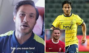 Belgian side Union SG celebrate as they prepare to face Liverpool in Europa  League... and Kevin Mac Allister says 'see you soon bro' ahead of reunion  with brother Alexis!