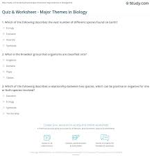 Quiz Worksheet Major Themes In Biology Study Com