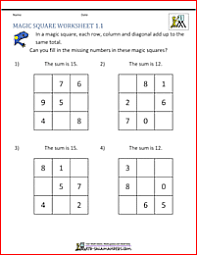 1st Grade Magic Square Puzzle Fill In The Missing Numbers To Make A Magic Square First Grade Math Worksheets Magic Squares Math Math Worksheets