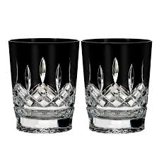 Rich opaque black color adds a striking contrast to the sparkling clear crystal, emphasizing the deep cuts of the beloved lismore pattern. Waterford Lismore Black Double Old Fashioned Glasses Set Of 2 Williams Sonoma