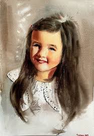 Watercolor portrait of my little daughter.