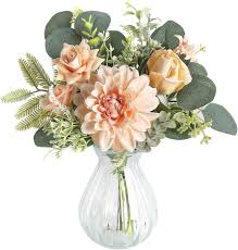 GLUUFLOWER Flores artificiais com vaso flores falsas de dália de seda em  vaso, arranjo de flores artificiais com vaso adequado para decoração de  mesa central de arranjos de casamento e escritório em |