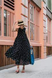 Sleeve Less Dots Black Long Dress Fashion Street Style Summer Fashion