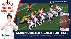 The overall paper size is 11.00 x 14.00 inches and the image size is 11.00 x 14.00 inches. Kickstart Kids Auction Spotlight Aaron Donald Signed Football Facebook