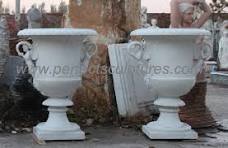 Decoración de Jardín Jarrón de Flores de Mármol Blanco en ...