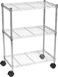 Four hooks are provided to attach. Amazon Com Amazon Basics 3 Shelf Heavy Duty Shelving Storage Unit On 2 Wheel Casters Metal Organizer Wire Rack 23 2 L X 13 4 W X 32 75 H Chrome Tools Home Improvement