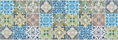 Gewebter boden handgemachte teppich, boho teppich, eco freundliche vegan bodenläufer. Teppichlaufer Kuchenlaufer Teppich Kacheln Retro Blau Bunt Waschbar In 60x180 Cm Kaufen Matches21