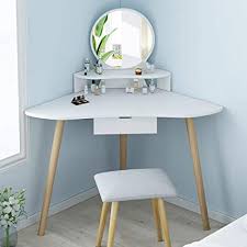 Free delivery over £40 to most of the uk great selection excellent customer service find everything for a. Small Corner Vanity Set 2 In 1 Makeup Dressing Table Writing Desk With Mirror And Cushioned Stool With 1 Drawers Easy Assembly For Bedroom Amazon Co Uk Home Kitchen