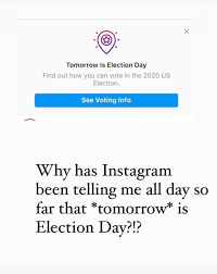 Ayang prank ojol dan miss a. Techmeme Some Instagram Users See A Banner That Says Election Day Is Tomorrow Not Today Facebook Says It Was Cached For A Small Group Of Users Issie Lapowsky Protocol