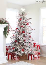 Flocked Christmas Tree With Red And White And Silver Ornaments Flockedtree Christ In 2020 White Flocked Christmas Tree Christmas Tree Inspiration Red Christmas Decor