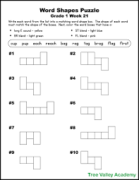 Spelling crossword puzzle worksheet for 1st grade (free printable). 1st Grade Word Shape Puzzles Weeks 21 24 Tree Valley Academy