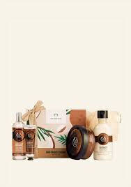 The body shop strawberry 3 piece gift set ornament body puree, shower gel & puff. Hand Cracked Coconut Big Gift Box Gifts The Body Shop