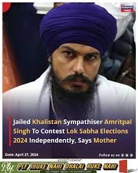 Jailed Khalistan sympathiser Amritpal Singh will contest the Lok Sabha  Elections 2024 from Punjab's Khadoor Sahib seat as an Independent  candidate, his mother Balwinder Kaur told media