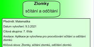 Užívá ve výpočtech druhou mocninu a. Zlomky Scitani A Odcitani Matematika Zakladni 2 Stupen Dumy Veskole Cz