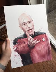 Annoyed Picard Meme Original Watercolor Painting Funny Star Etsy Funny Paintings Original Watercolors Original Watercolor Painting