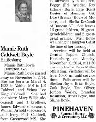 Obituary for Mamie Ruth Caldwell Boyle, 1933-2014