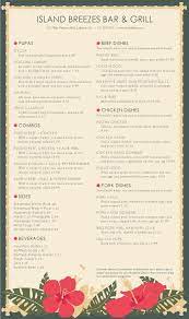 Island Breezes Bar Grill Simple Menu Menu Printing Menu Maker