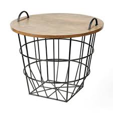 Industrial Wire And Wood Basket Side Table Side Table Side Table Wood Wood Basket
