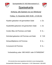 Geriau matyti vietą vr bank bamberg eg, geschäftsstelle memmelsdorf, atkreipkite dėmesį į netoliese esančias gatves: Unsere Speisekarten Fur Das Sv 1923 Memmelsdorf Ofr Facebook