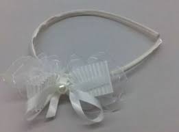 CERCHIETTO accessori capelli cerimonia o PRIMA COMUNIONE bianco fiocco e  perla | eBay