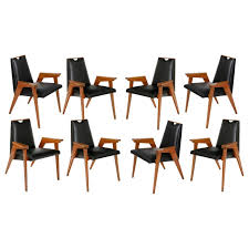 Set Of 8 Wood Framed Dining Chairs Upholstered In Black Leather Italy 1960s In 2020 Dining Chairs Solid Wood Dining Chairs Upholstered Chairs