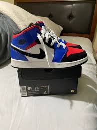 Nike Air Jordan 1 Mid Black Hyper Royal White Nike Air Jordan 1 In 2020 Sneakers Fashion Air Jordans Nike Shoes Jordans