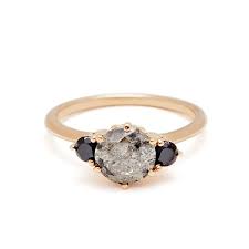 Three Stone Grey Diamond Hazeline Unique Engagement Ring Ceremonial Gold Anna Sheffie Unique Engagement Rings Stone Engagement Rings Vintage Engagement Rings