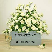 Celebrate your 25th wedding anniversary with gifts and dates involving silver metals. Silver 25th Wedding Anniversary Personalised Crate Gift